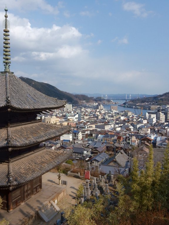 View of Onomichi past Tenneiji's three-storey pagoda