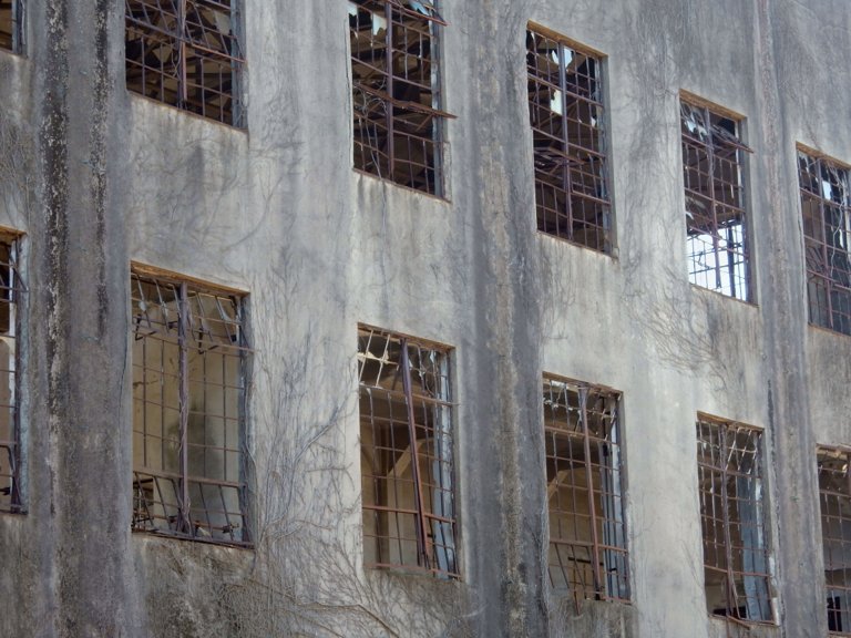 Close-up of ruins of Ookunoshima power plant