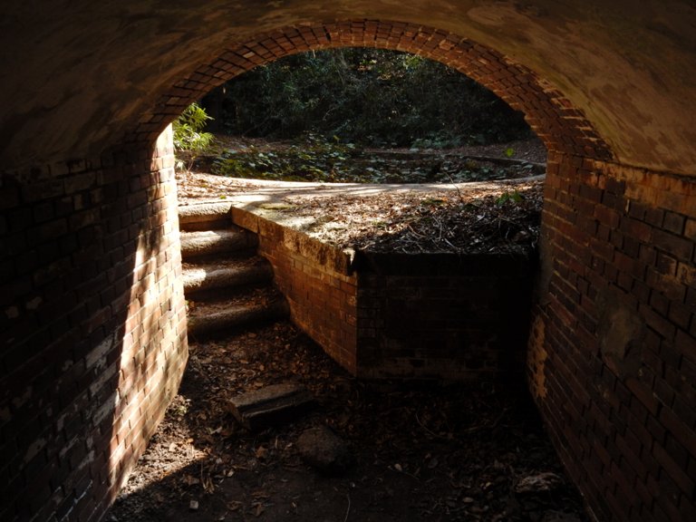 View through arch in gun battery #3 in Okinoshima, Tomogashima